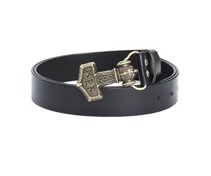 JIARY Black A,130CM/51.2'',Western Cowboy Belts for Men, Men's Belt, Leather Belt with Viking Thor's Hammer Pattern Alloy Buckle