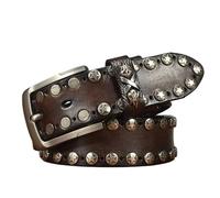 JIARY Brown,105CM/41.3'',Mens Studded Belt, Leather Biker Round Rivet Punk Belt for Men Casual with Metal Alloy Pin Buckle