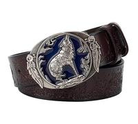 JIARY Brown,115CM/45.3'',Belts for Men, Mens Leather Belt Adjustable Western Cowboy Wolf Pattern Alloy Buckle Engraved Belt