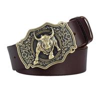 JIARY Cowboy Western Rodeo Belts for Men, Mens Belt with Longhorn Bull, Leather Belt Longhorn Bull Pattern Square Alloy Buckle Vintage Belt,Brown,115CM/45.3''