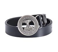 JIARY Men Belt Thor Hammer Buckle, Western Cowboy Belts for Men, Leather Belt with Viking Thor's Hammer Pattern Round Alloy Buckle Vintage Belt,Black A,105CM/41.3''