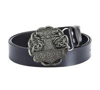JIARY Mens Belt Thor Hammer Buckle, Western Cowboy Belts for Men, Leather Belt with Viking Thor's Hammer Pattern Round Alloy Buckle Vintage Belt,Black,115CM/45.3''