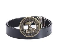 JIARY Men's Belt, Western Cowboy Belts for Men, Leather Belt with Viking Thor's Hammer Pattern Round Alloy Buckle Vintage Belt,Black B,100CM/39.4''