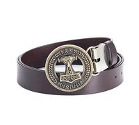 JIARY Men's Belt, Western Cowboy Belts for Men, Leather Belt with Viking Thor's Hammer Pattern Round Alloy Buckle Vintage Belt,Brown B,115CM/45.3''