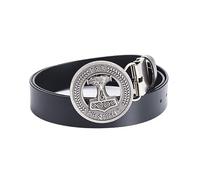JIARY Men's Belt, Western Cowboy Belts for Men, Leather Belt with Viking Thor's Hammer Pattern Round Alloy Buckle Vintage Belt,Black A,100CM/39.4''