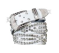 JIARY White,110CM/43.3' Rhinestone Belts for Men Women,Fashionable Sparkly Large Diamond Belt,Western Vintage Cowgirl Leather Sequin Belt for Jeans