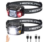 JIASESCS Head Torch Rechargeable,2PCS Headlamp with Red Light,Motion Sensor,6 Lighting Modes,Long Runtime,Lightweight and Waterproof Headtorch for Kids Adults Hiking,Running,Night Fishing and Camping