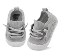 JIASUQI Baby Boys Girls Shoes Wide Barefoot First Walking Shoes Soft Infant Sneakers Toddler Lightweight Sock Shoes(Lightgrey 128,18-24Months)