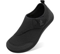 JIASUQI Mens Wide Diabetic Shoes Barefoot Breathable Walking Shoes Adjustable Zero Drop Sneakers for Wide Width Arthritis Edema Feet(Black 42,7 UK)