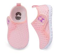 JIASUQI Toddler Water Shoes for Boys Girls Kids Quick Dry Breathable Barefoot Swim Beach Aqua Shoes for Outdoor Water Sports Pool River(Bmeshpink,Size 4-4.5)