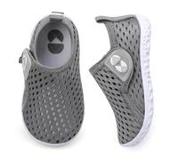 JIASUQI Toddler Water Shoes for Boys Girls Kids Quick Dry Breathable Barefoot Swim Beach Aqua Shoes for Outdoor Water Sports Pool River(Bmeshgrey,Size 4-4.5)