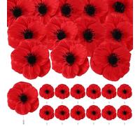 JiaUfmi 32 Pcs Memorial Day Red Black Poppy Artificial Flower Brooch Pin Bulk Lest We Forget Fake Flower Head Gifts for Women Men Hero Veteran Remembrance Day