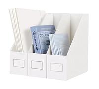 JiaWei Pack of 3 Magazine File Holders, 10.5 cm Wide, Made of 1800 g/m² Extra Sturdy Cardboard, A4 Document & Magazine Rack, for Storing Books Office Supplies - White