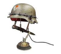 Jiawinng War Relic Lamp with LED Table Lamp Statue Made Out of World War II Soldier'S Helmets War Retro Resin Desk Decor for Educational Props Lamp Souvenir Remember History Gift,A