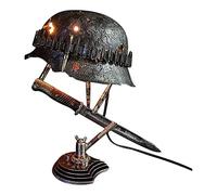 Jiawinng War Relic Lamp with LED Table Lamp Statue Made Out of World War II Soldier'S Helmets War Retro Resin Desk Decor for Educational Props Lamp Souvenir Remember History Gift,Black