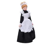 Jiawu 1:12 Dollhouse Maid Doll, Flexible Movable Joints Miniature Ceramic Maid Doll, Dollhouse Accessories with Stable Base for Decoration Collectible Gift