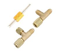 Jiawu 1/4in Valves Core Tee Adapter, Brass Quick Coupler Access Tee Fittings, 3 Port HVAC Adapter with Valve Core Wrench for R22 R12 R134 Refrigerant Vacuum Gauge
