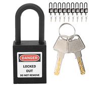 Jiawu 10 Pack Safety Padlock 38mm Insulated Lockout (Black) | Non Conductive Nylon Body, Writable Warning Labels, Six Millimeter Shackle, Indoor Outdoor Locking
