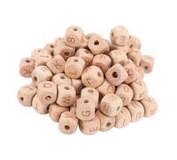 Jiawu 100PCS Alphabet Wooden Beads 12mm Square Letter Beads, Cube Beech Wood with 4.5mm Hole for Bracelet Necklace Jewelry Making Handcraft