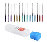 Jiawu 15Pcs Sewing Machine Needles Anti Jumping Regular Point Replacement for Most Household Sewing Machines with Color-Coded Handles and Separate Storage Box