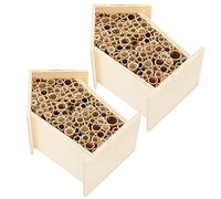 Jiawu 2PCS Wooden Bee House for Garden, Bee Hotel for Native Pollinator Bees, House Box with Reed Tubes, Safe Natural Durable Outdoor Shelter