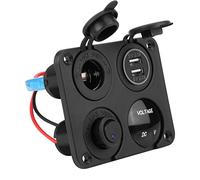Jiawu 4 Gang Toggle Switch Panel, 12-24V Input Dual USB Switch Panel USB Voltmeter with Cigarette Lighter Socket and Blue LED for Cars RV Boats Marine (Blue)