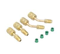 Jiawu 4 Pcs 1/4 SAE to 5/16 SAE Conversion Head for R410 Refrigerant Charging Adapter, HVAC Converter with Straight & Angled Adapters, Brass Air Conditioning Line Repair Tools