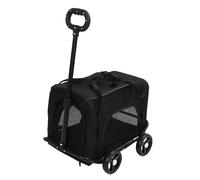 Jiawu 4 Wheel Dog Cart with Telescopic Handle, Airy Rolling Pet Trolley for Outdoor Adventures, Dog Carrier with Metal Frame for Medium Pets (Black)