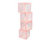 Jiawu 4PCS Balloon Box, Transparent Design Includes Letters Transparent Balloon Box, with Letters with Stickers for Proposal Confession Baby Shower Birthday Party Holiday (Pink)