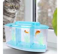 Jiawu Acrylic Mini Breeding Fish Tank with LED Lights Three Sections Isolation Box for Small Fish Fry Betta Guppies (Blue)