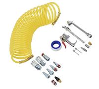 Jiawu Air Compressor Tire Hose Kit, Dual Tire Chuck 25ft Coil Nylon Hose 200psi Max Pressure Air Compressor Accessory Kit, Quick Connect Fittings with Blow Gun Set and Inflation