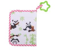 Jiawu Baby My First Photo Album with Teether and Safety Mirror, Water Material, Portable Keepsake for Family Moments on the Go (Pink Panda)