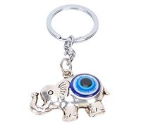 Jiawu Blue Evil Eye Keychain, Silver Lucky Elephant Key Ring, Good Luck Key Pendant Elephant Charm, Sign of Protection and Blessing, Hanging Ornament for Car/Backpack/Handbag/Purse