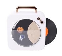 Jiawu Bluetooth Speaker, Retro Vintage Design with RGB Lights and Auto Rotating Record, Portable Bluetooth Speaker, Wireless with 5.3, Stereo Sound, 5-Hour Playtime, (White)
