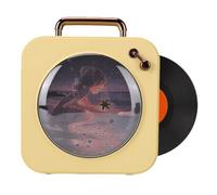 Jiawu Bluetooth Speaker, Retro Vintage Design with RGB Lights and Auto Rotating Record, Portable Bluetooth Speaker, Wireless with 5.3, Stereo Sound, 5-Hour Playtime, (Yellow)