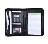 Jiawu Business Portfolio, Portable A5 PU Leather Zippered Closure Document Organizer Padfolio Folder with Built-in Calculator Multiple Card Slots for Business Professionals Job Hunters