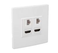 Jiawu Cat6 HD Multimedia Interface Wall Plate, 4 Port Cat6 Gigabit 4K HD Wall Plate, Ethernet with Cable Management for Computers TVs Projectors Hard Drives