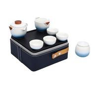 Jiawu Ceramic Tea Set, Portable Small Gongfu Teapot with Teapot, Fair Cup, Four Tea Cups, Tea Tray, Tea Canister and Accessories, Water Proof for Travel, Business Trip, Hotel
