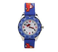 Jiawu Children Cartoon Wrist Watch 3D PVC Strap Quartz Watch for Boys Girls Gift Easy Read Arabic Numerals Soft Band Daily Splash Resistant (fire Truck Alloy Blue)