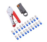 Jiawu Coaxial Cable Wire Stripper Tool for RG6 RG59, Compression F Connector Crimping Pliers with 20pcs F Connectors, Fast Universal Design for CATV Satellite Security Cable