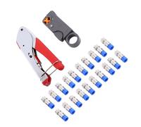 Jiawu Coaxial Cable Wire Stripper, Universal Compression F Connector Crimping Pliers Tool for RG6 RG59 Cable, Reliable Weather Tight Termination Kit with 20 F Heads for Home Theater
