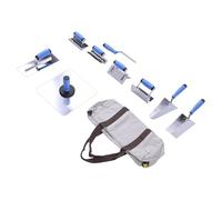 Jiawu Concrete Trowel Set, Stainless Steel Rustproof Oversized Contractor Size Masonry Trowel Tool, Plastering Tools with Pan and 18 Inch Storage Bag for Bricklaying Construction Home