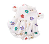Jiawu Cute Puppy Dress Floral with Flutter Sleeves for Small Dogs, Soft Cotton Polyester Print Dog Dress Spring Summer, Threaded Neckline Comfortable Pet Clothing for Walking Travel (M (8.8-12.1lb))