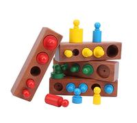 Jiawu Cylinder Socket Toy, Colorful Height Comparison Logical Thinking Development Sensory Toys, Wooden Cylinder Set with 20 Cylinders and 4 Bases for Toddlers Early Learning