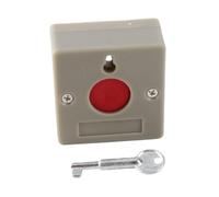 Jiawu DC 24V Wired Emergency Panic Push Button for Family Office Security, Mini Red Alert Alarm for Seniors Elderly Disabled, Square Plastic Wall Mountable Panic Button with Silver Key