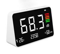 Jiawu Desktop Decibel Meter 30-130dBA Digital Sound Level Meter with Temperature Humidity Detection, Rechargeable Battery LCD Display Noise Level Monitor for Home School Library Office