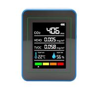 Jiawu Detection of Temperature Moisturizer Detection Rechargeable Air Quality 5 in 1 CO2 TVOC HCHO Tester Long Battery Life for Home Office (White and Blue)