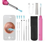 Jiawu Ear Cleaning Kit, Ear Cleaning Tool with Light and 6 Replacement, 230mAh Rechargeable Ears Wax Removal Tool Kit, Ears Cleaner with Camera for Nose Throat Examination (Pink)