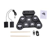 Jiawu Electronic Drum Set, 7 Pads Roll Up Practice Pad with Pedals and Sticks, Electric Drum Pads Built in Speaker, Portable Drumming Machine, Rechargeable for Beginner (Black and White version)