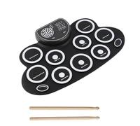 Jiawu Electronic Set, USB Rechargeable Dual Speakers Kids Electronic Pad, Roll Up Practice Pad with 9 Pads and Double Foot Pedal for Home Practice